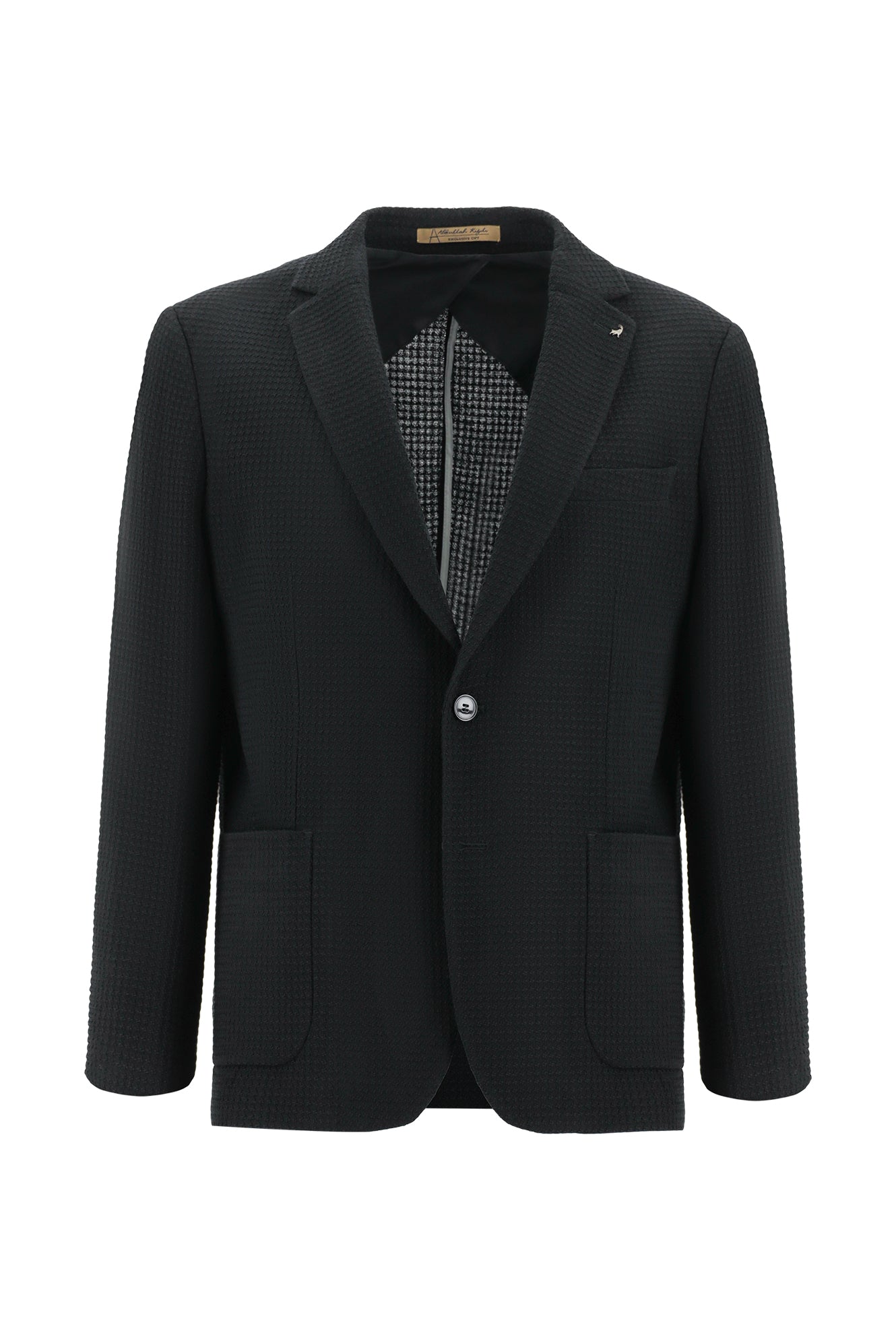 Siyah Slim Fit Dar Kesim Yünlü Desenli Ceket