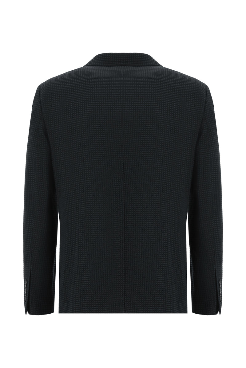 Siyah Slim Fit Dar Kesim Yünlü Desenli Ceket
