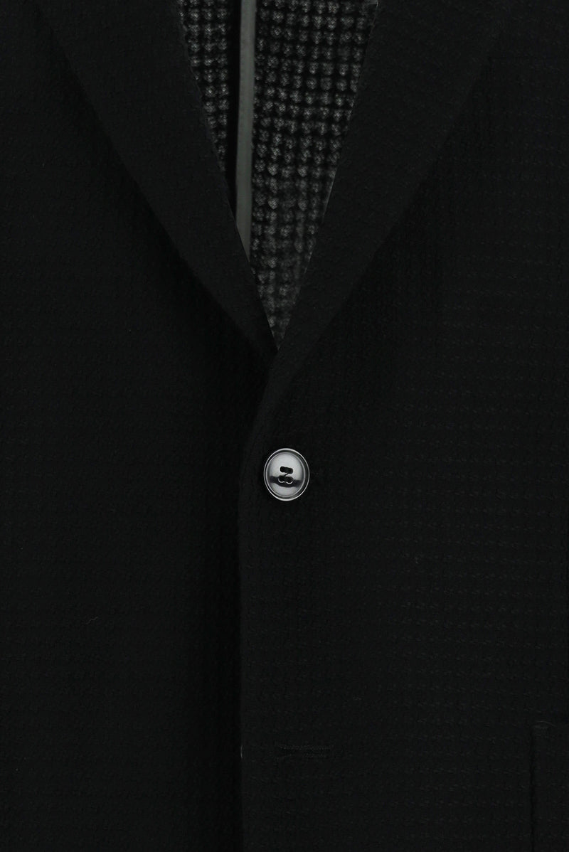 Siyah Slim Fit Dar Kesim Yünlü Desenli Ceket