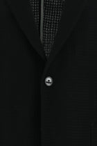 Siyah Slim Fit Dar Kesim Yünlü Desenli Ceket