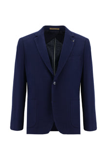Aç?k Lacivert 7 Drop Slim Fit Dar Kesim Yünlü Desenli Ceket-Abdullah Ki??l?