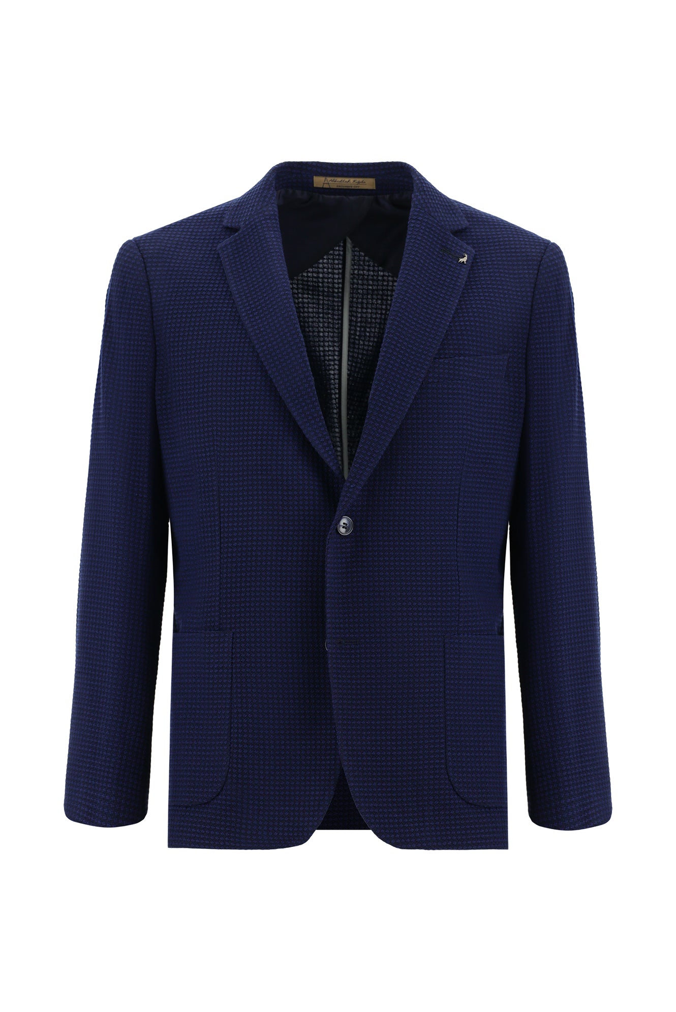 Açık Lacivert Slim Fit Dar Kesim Yünlü Desenli Ceket