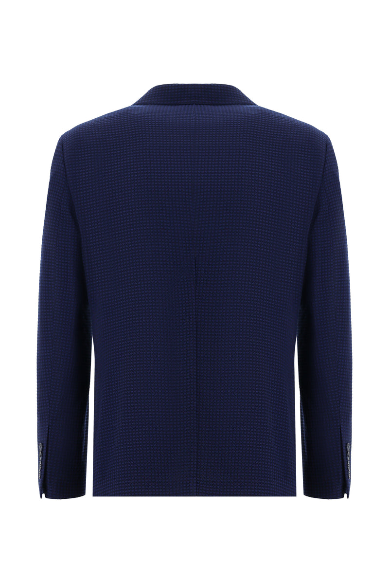 Açık Lacivert Slim Fit Dar Kesim Yünlü Desenli Ceket