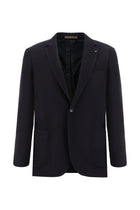 Orta Lacivert Slim Fit Dar Kesim Yünlü Desenli Ceket