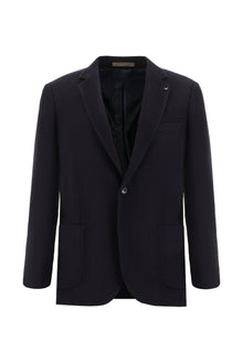 Orta Lacivert 4 Drop Relaxed Fit Rahat Kesim Yünlü Desenli Ceket-Abdullah Ki??l?