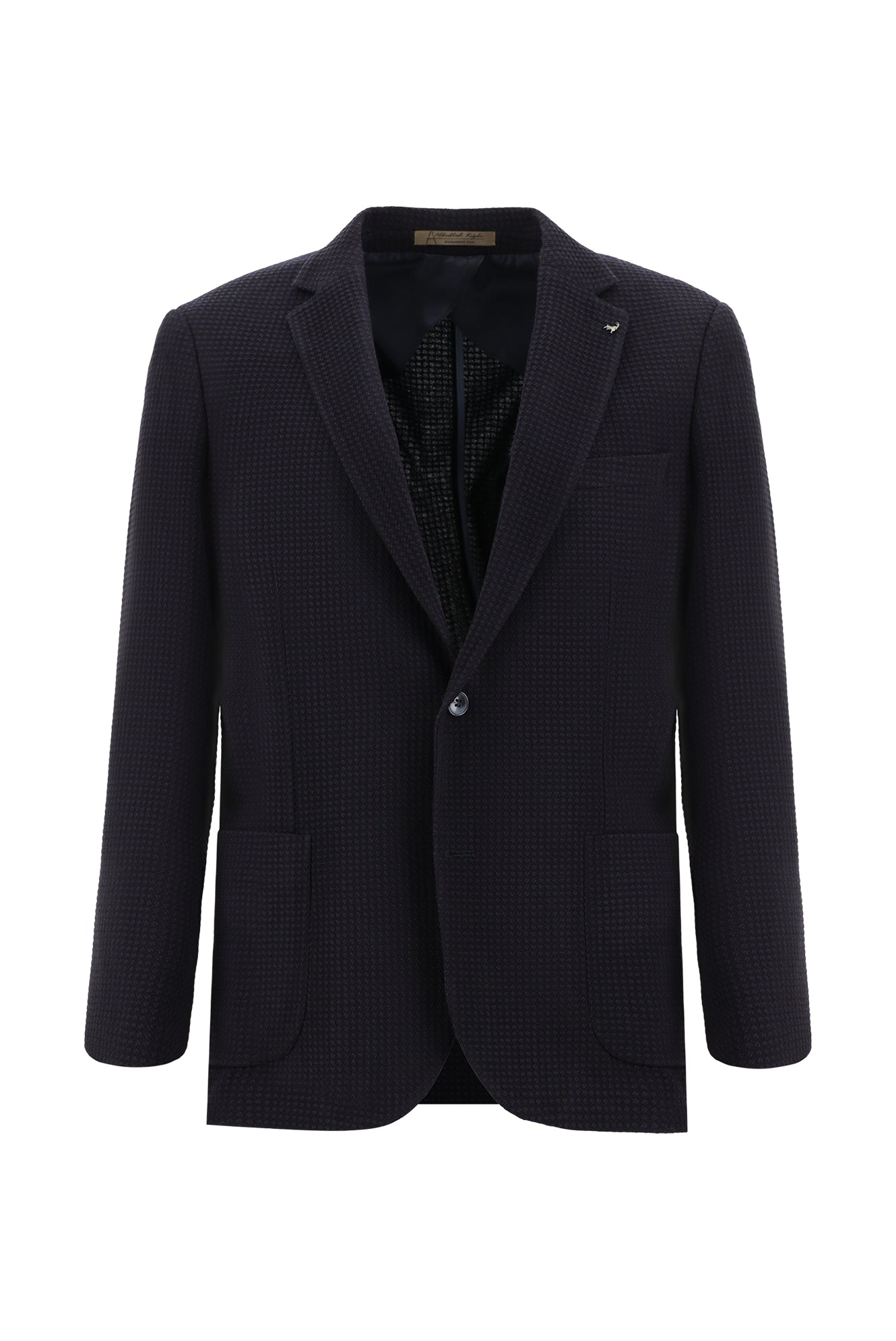 Orta Lacivert 7 Drop Slim Fit Dar Kesim Yünlü Desenli Ceket-Abdullah Ki??l?
