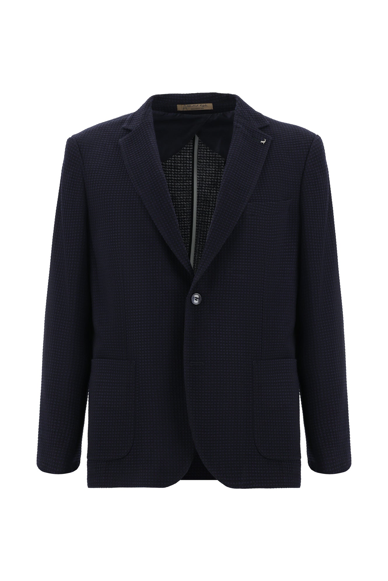 Koyu Lacivert Relaxed Fit Rahat Kesim Yünlü Desenli Ceket