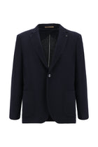 Koyu Lacivert Slim Fit Dar Kesim Yünlü Desenli Ceket