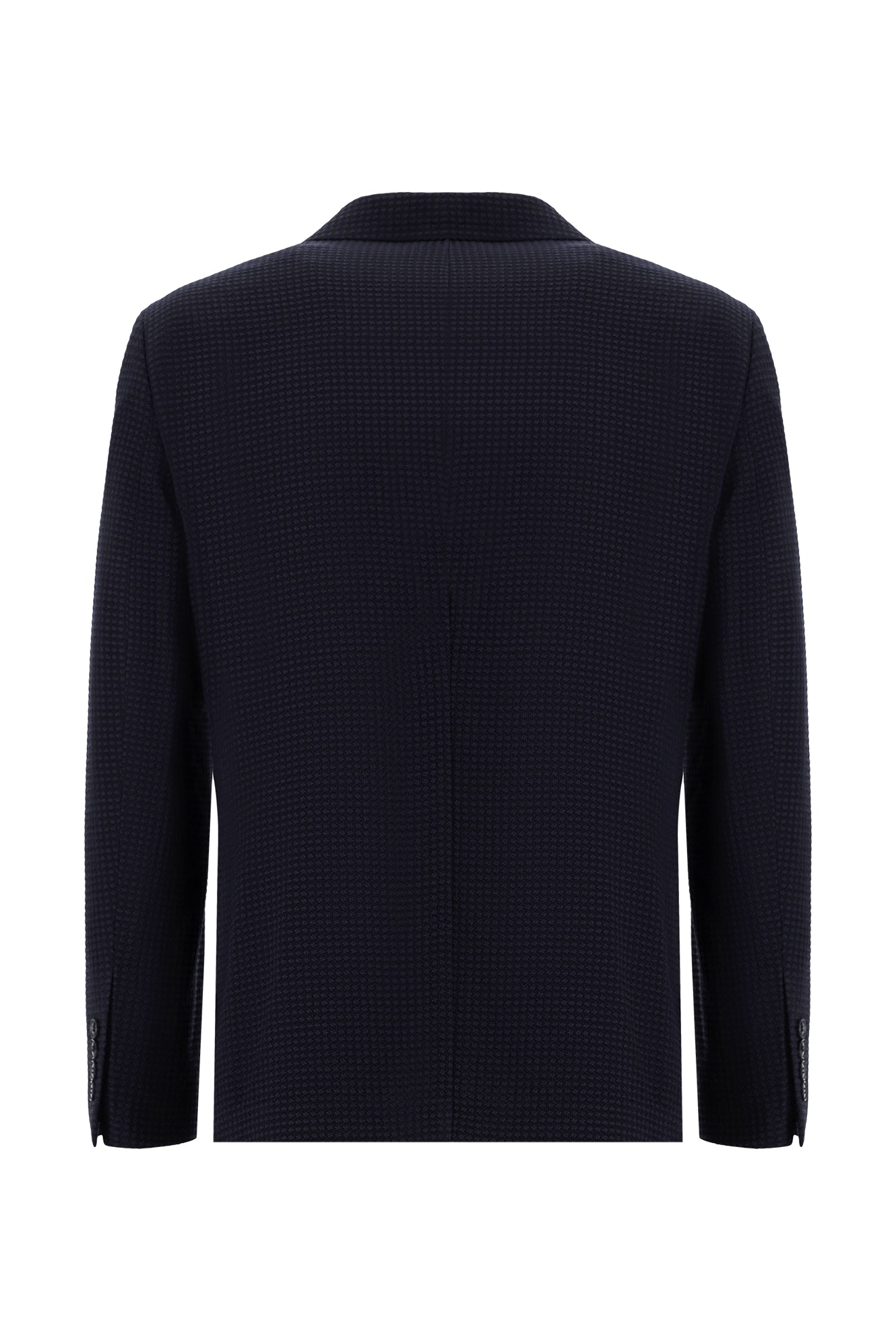 Koyu Lacivert Slim Fit Dar Kesim Yünlü Desenli Ceket
