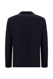 Koyu Lacivert Slim Fit Dar Kesim Yünlü Desenli Ceket