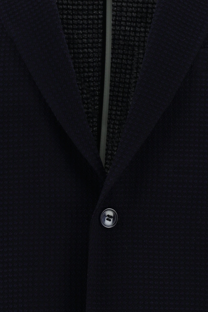 Koyu Lacivert Slim Fit Dar Kesim Yünlü Desenli Ceket