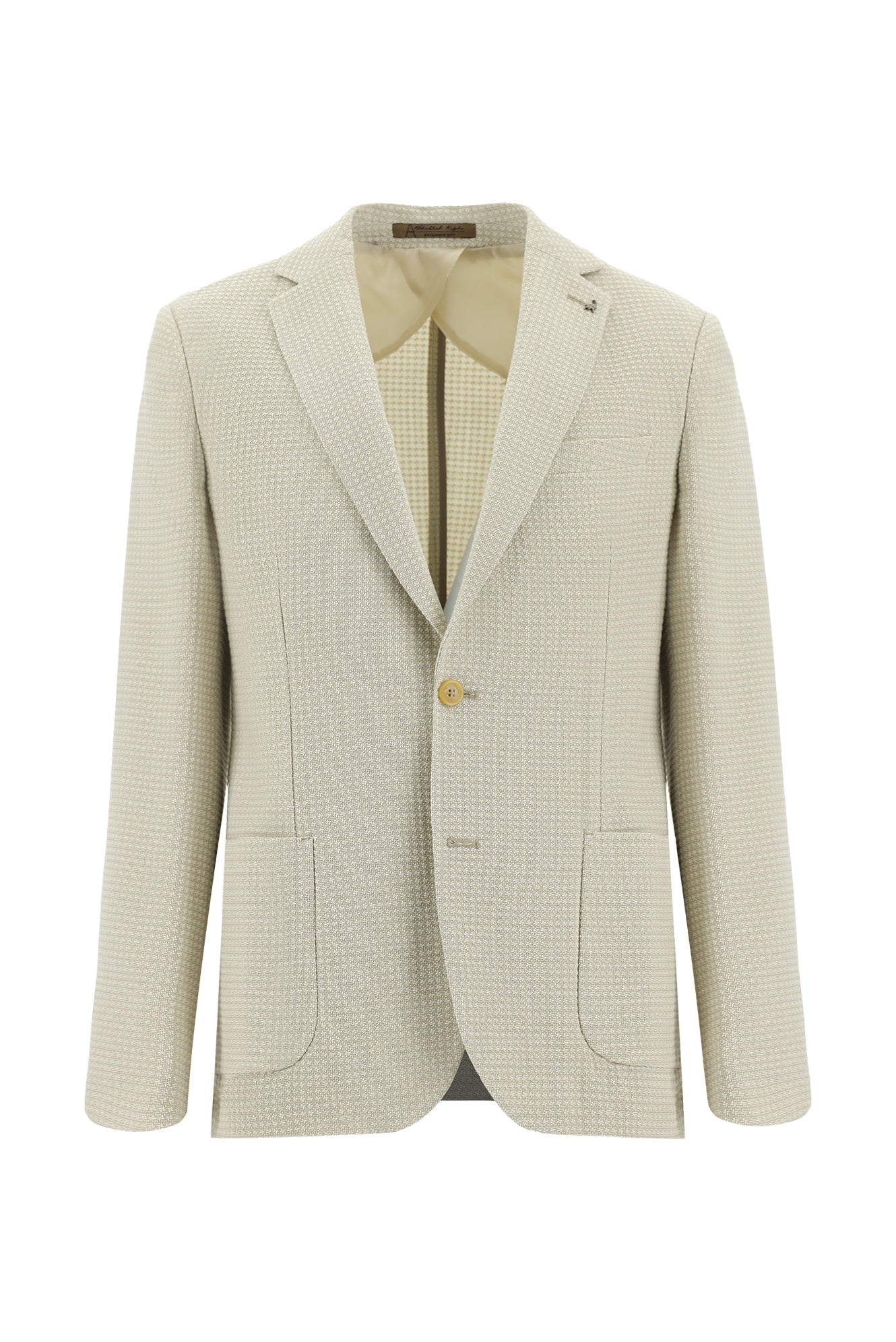 Krem Slim Fit Dar Kesim Yünlü Desenli Ceket