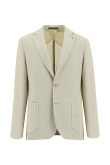 Krem Slim Fit Dar Kesim Yünlü Desenli Ceket