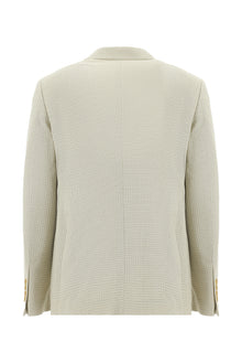 Krem Slim Fit Dar Kesim Yünlü Desenli Ceket