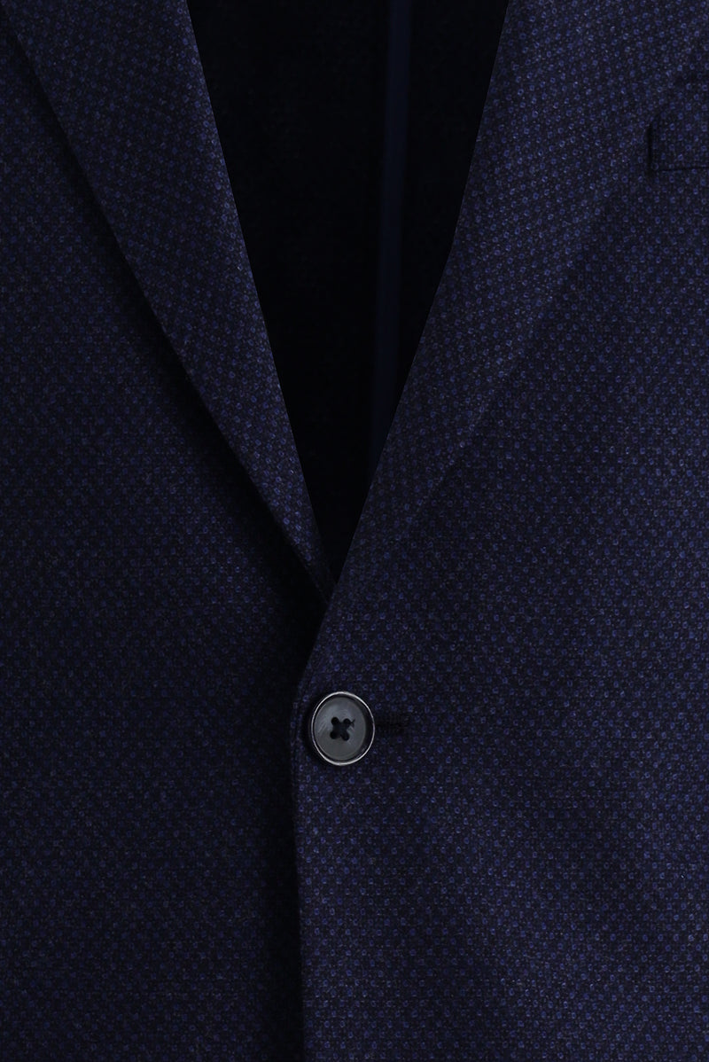 Koyu Lacivert Relaxed Fit Rahat Kesim Yünlü Desenli Ceket