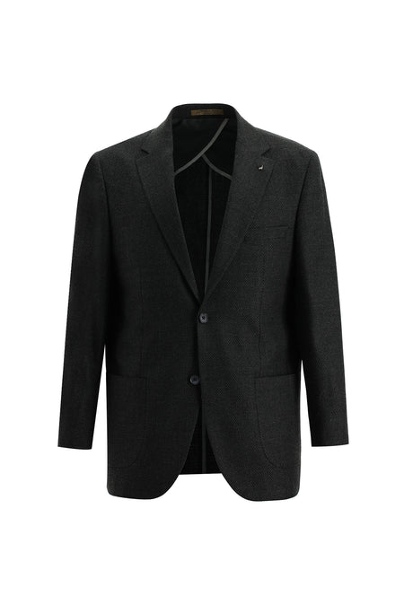 Orta Antrasit Relaxed Fit Rahat Kesim Yünlü Desenli Ceket