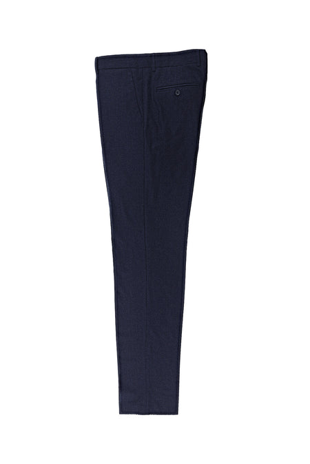 Orta Lacivert Regular Fit Yünlü Kaşmirli Flanel Klasik Kumaş Pantolon