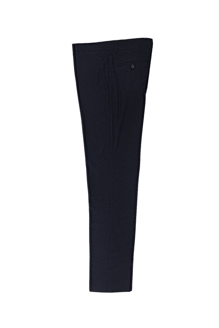 Koyu Lacivert Slim Fit Dar Kesim Yünlü Kaşmirli Flanel Klasik Kumaş Pantolon