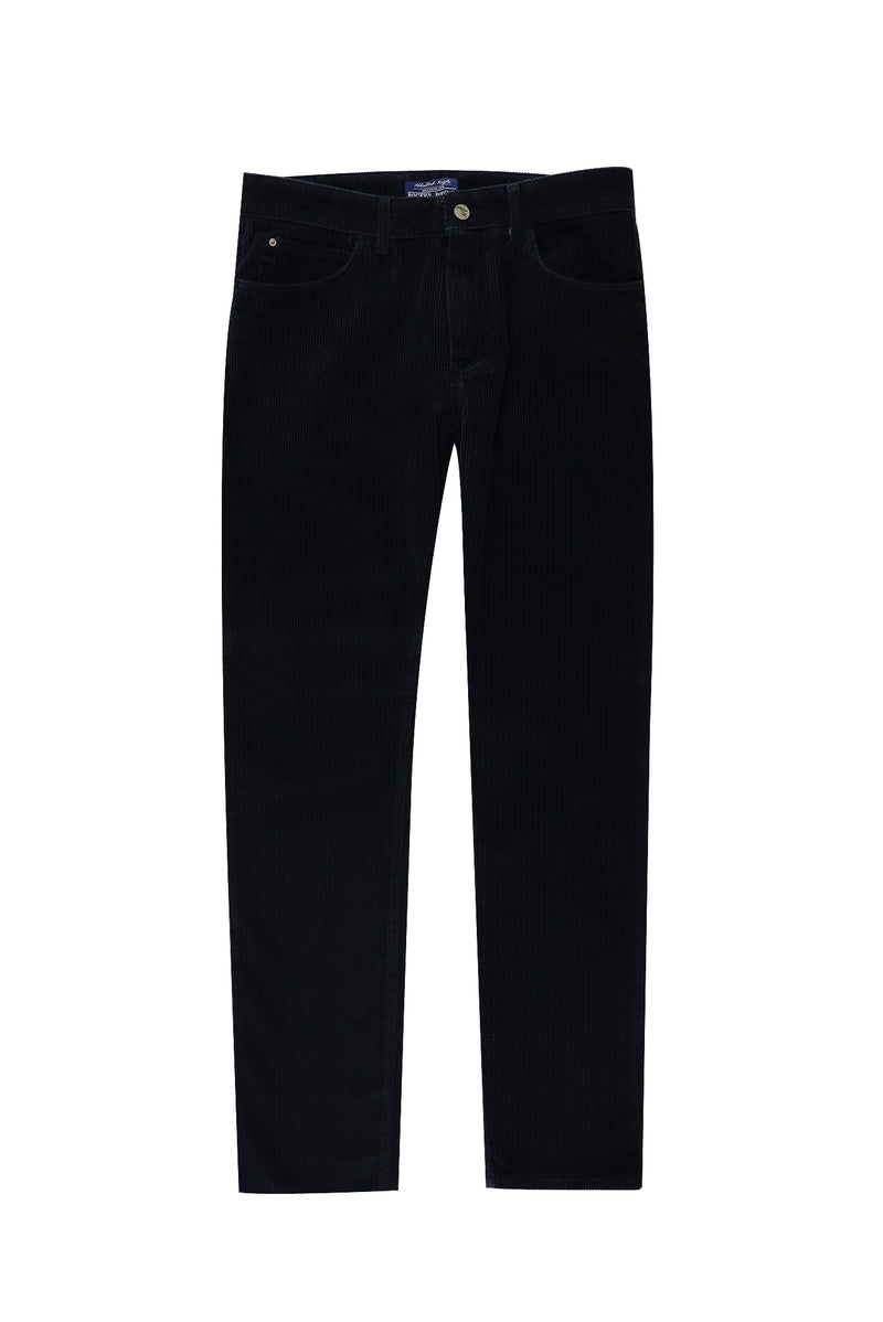 Orta Lacivert Slim Fit Dar Kesim Pamuk Kadife Pantolon