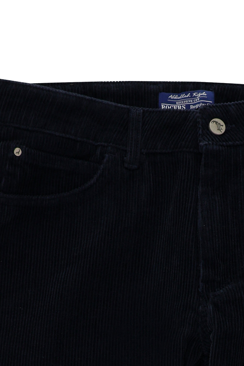 Orta Lacivert Slim Fit Dar Kesim Pamuk Kadife Pantolon