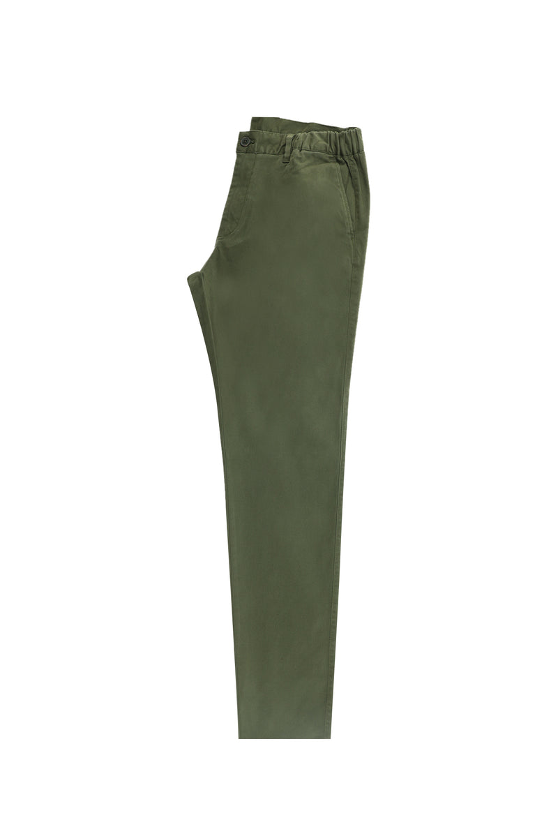 Yağ Yeşili-Olive Regular Fit Beli Lastikli Likralı Pantolon