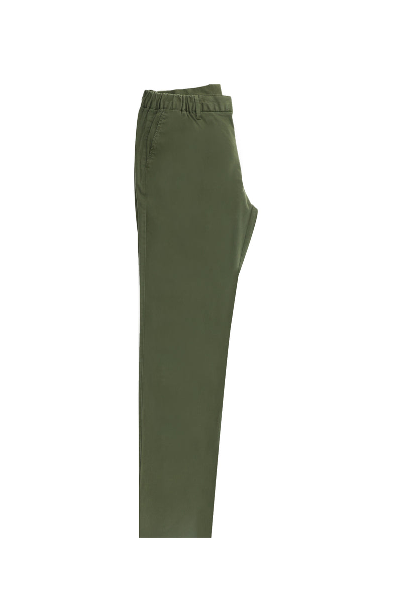 Yağ Yeşili-Olive Regular Fit Beli Lastikli Likralı Pantolon