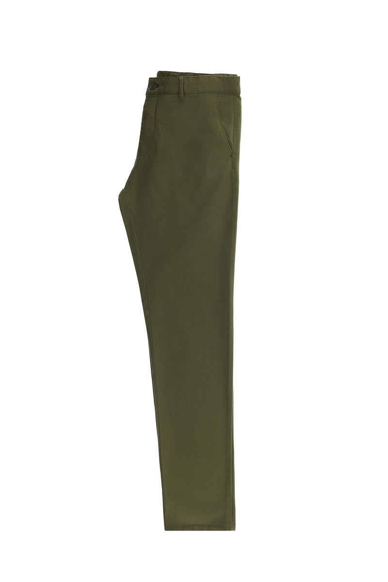 Yağ Yeşili-Olive Regular Fit Desenli Likralı Kanvas / Chino Pantolon
