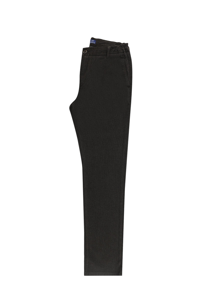 Koyu Kahve Slim Fit Dar Kesim Beli Lastikli Desenli Likralı Pantolon
