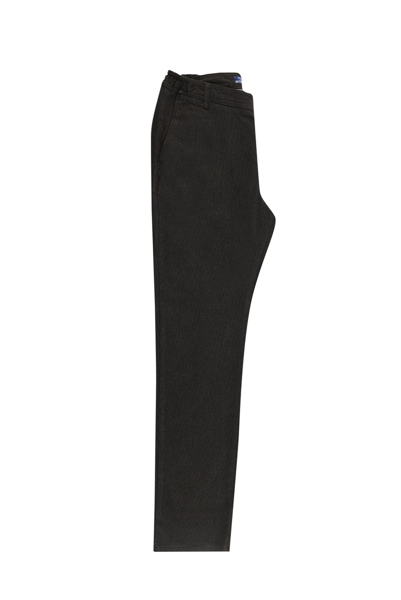 Koyu Kahve Slim Fit Dar Kesim Beli Lastikli Desenli Likralı Pantolon