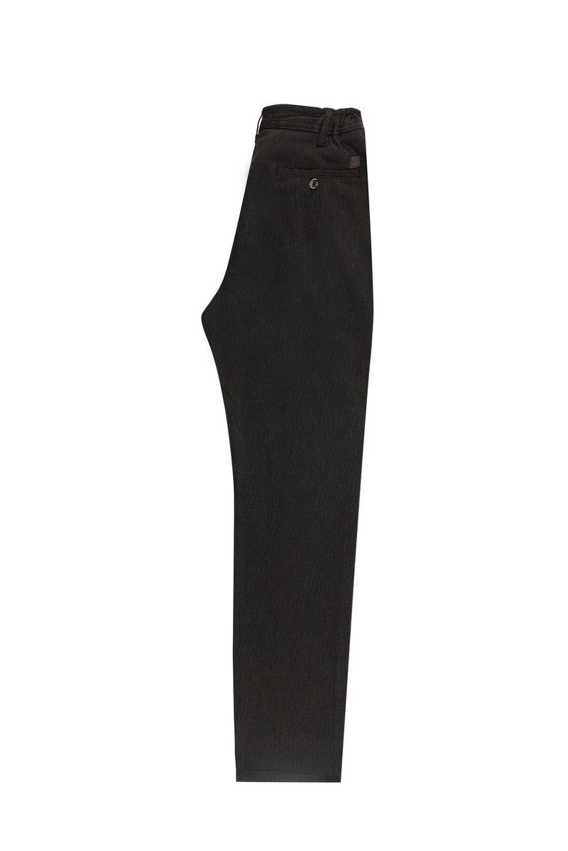Koyu Kahve Slim Fit Dar Kesim Beli Lastikli Desenli Likralı Pantolon