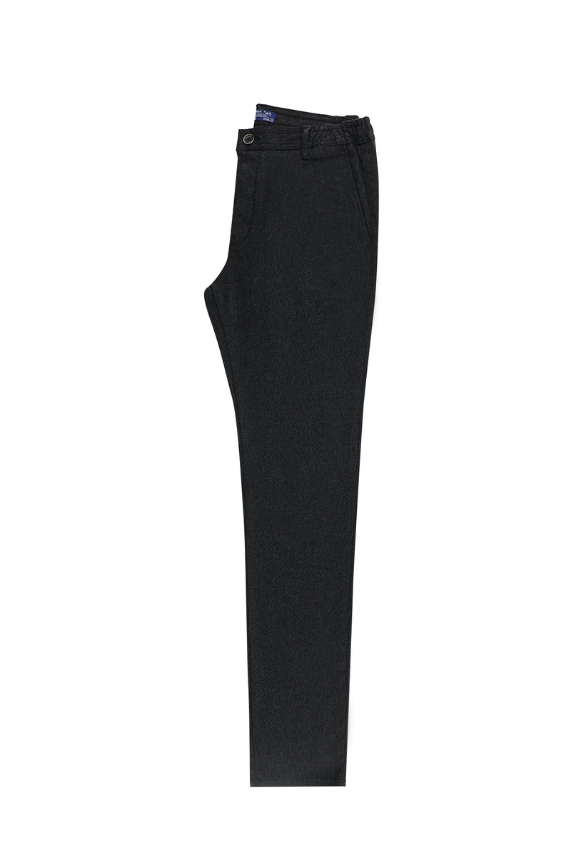 Koyu Antrasit Slim Fit Dar Kesim Beli Lastikli Desenli Likralı Pantolon