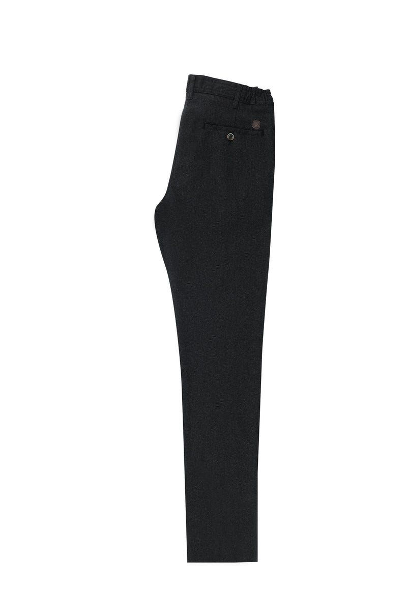 Koyu Antrasit Slim Fit Dar Kesim Beli Lastikli Desenli Likralı Pantolon