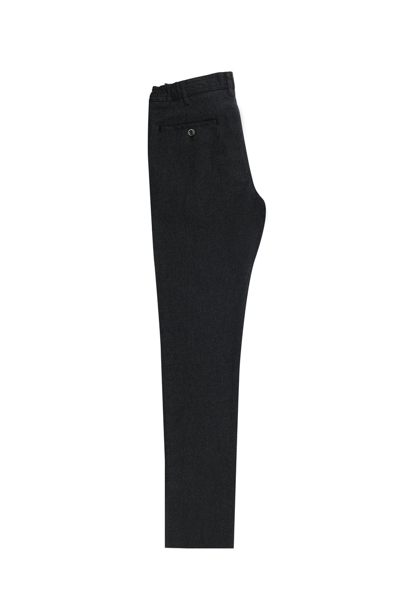 Koyu Antrasit Slim Fit Dar Kesim Beli Lastikli Desenli Likralı Pantolon