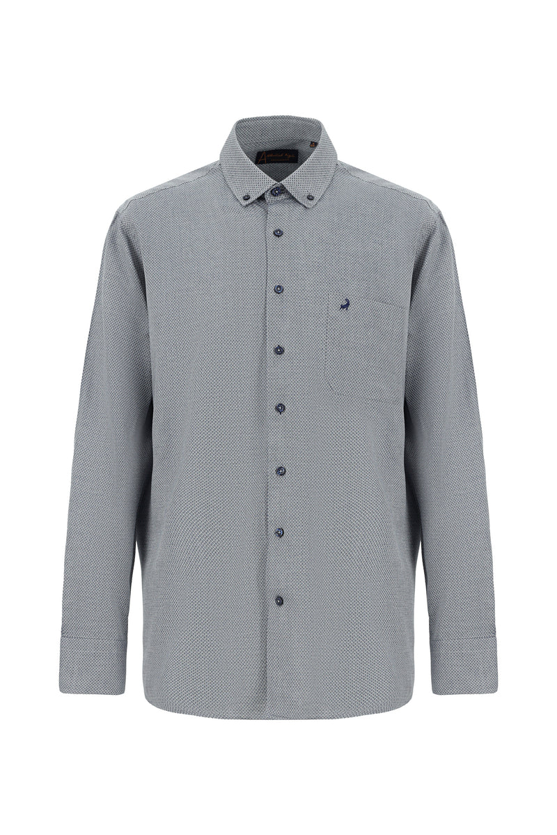 Koyu Mavi  Uzun Kol Regular Fit Desenli Pamuk Gömlek