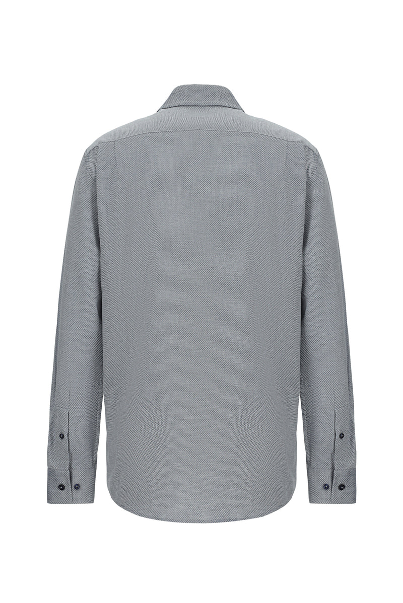 Koyu Mavi  Uzun Kol Regular Fit Desenli Pamuk Gömlek