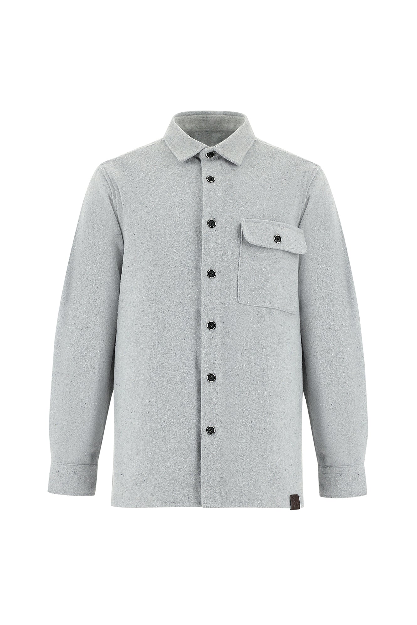 Orta Gri Uzun Kol Oversize Örme Shacket Pamuklu Gömlek