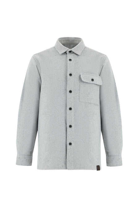 Orta Gri Uzun Kol Oversize Örme Shacket Pamuklu Gömlek