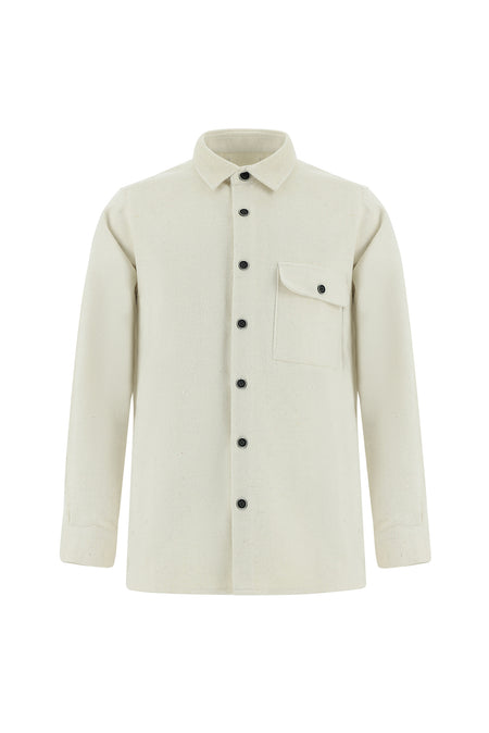 Ekru Uzun Kol Oversize Örme Shacket Pamuklu Gömlek