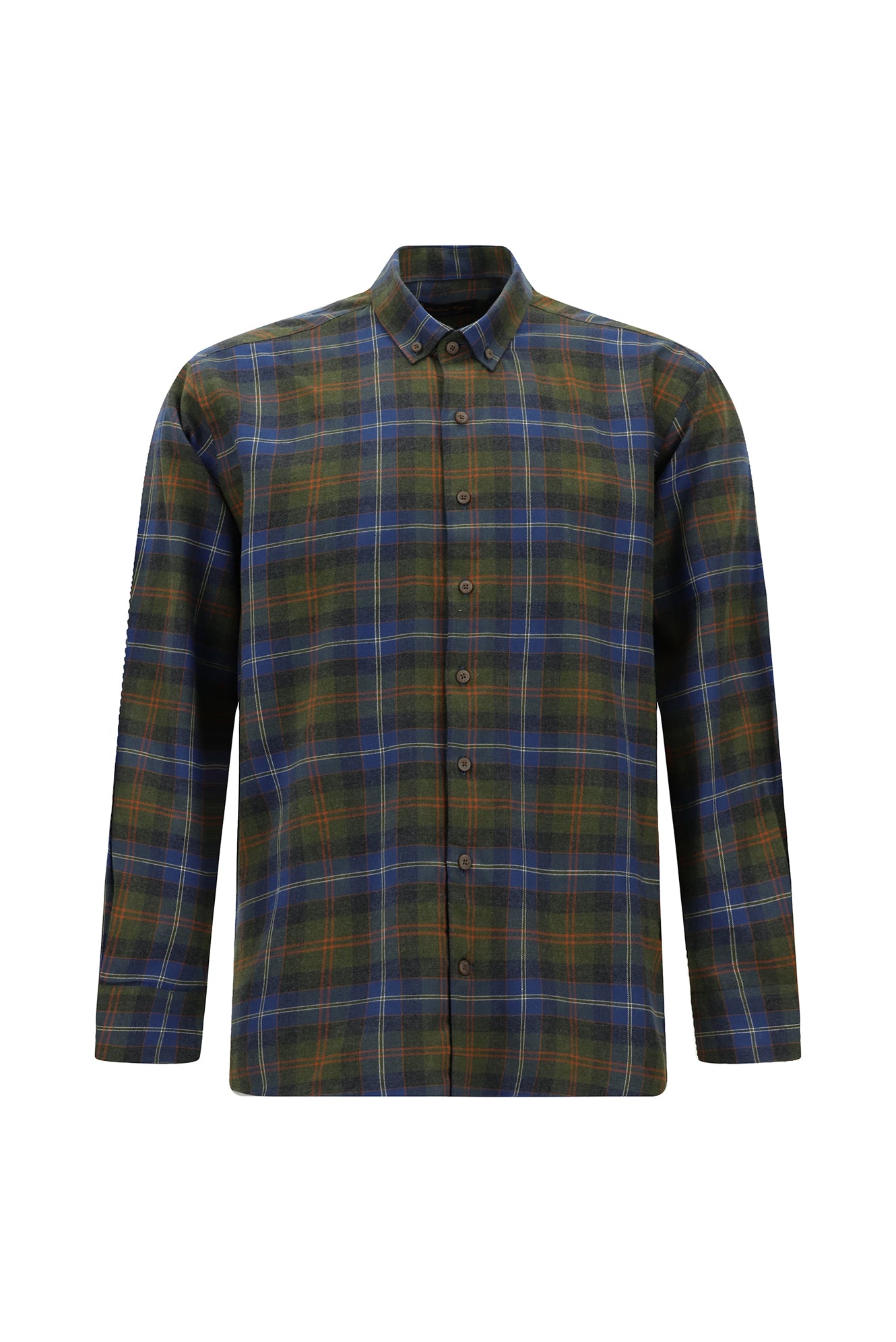 Açık Haki Uzun Kol Regular Fit Ekose Düğmeli Yaka Pamuk Oduncu Gömlek