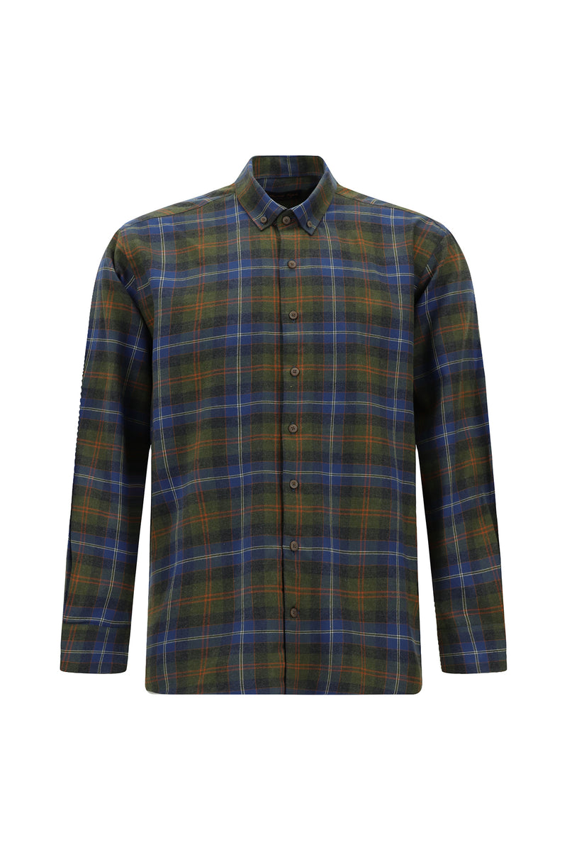 Açık Haki Uzun Kol Regular Fit Ekose Düğmeli Yaka Pamuk Oduncu Gömlek