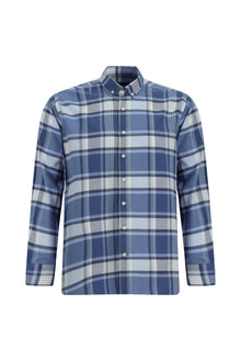 Havacı Mavi Uzun Kol Regular Fit Düğmeli Yaka Oduncu Ekose Pamuklu Kolay Ütülenebilir Gömlek