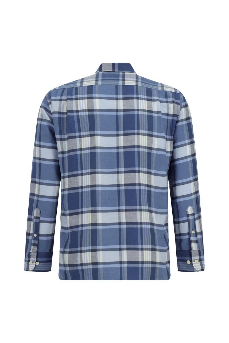 Havacı Mavi Uzun Kol Regular Fit Düğmeli Yaka Oduncu Ekose Pamuklu Kolay Ütülenebilir Gömlek