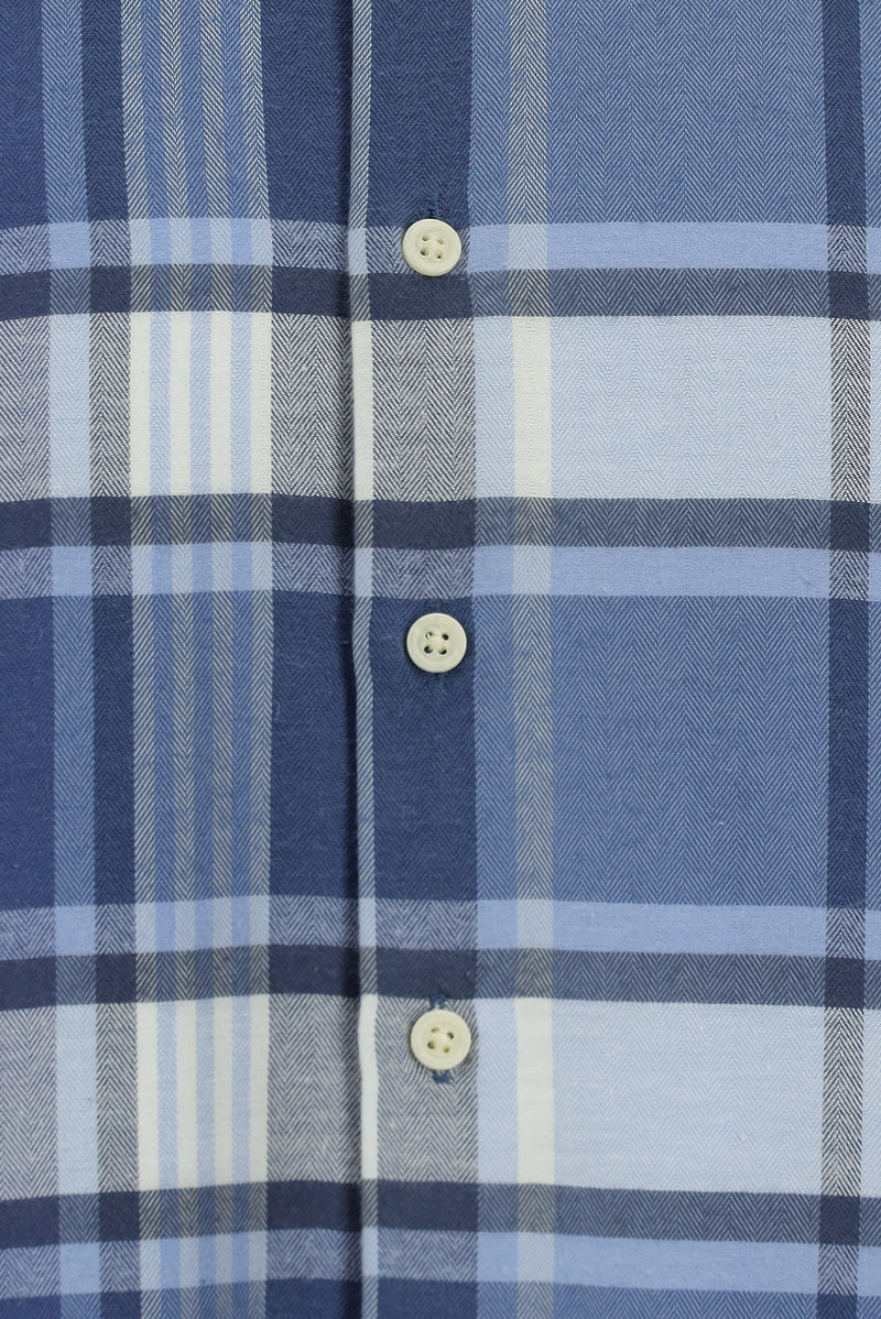 Havacı Mavi Uzun Kol Regular Fit Düğmeli Yaka Oduncu Ekose Pamuklu Kolay Ütülenebilir Gömlek