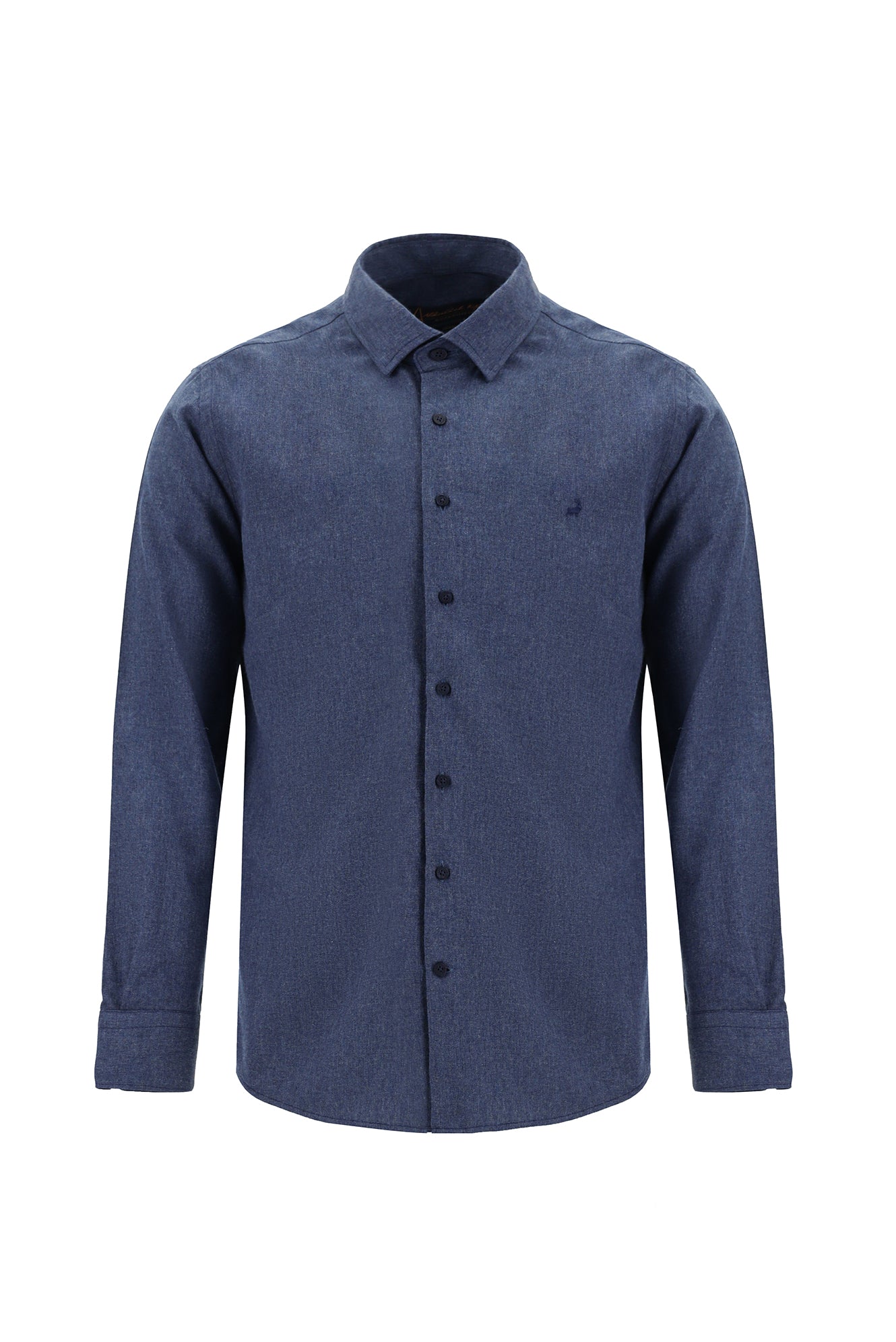 İndigo Melanj Uzun Kol Slim Fit Dar Kesim Oduncu Pamuklu Gömlek