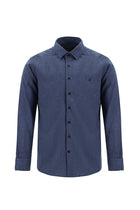 İndigo Melanj Uzun Kol Slim Fit Dar Kesim Oduncu Pamuklu Gömlek
