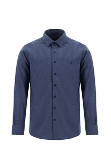 İndigo Melanj Uzun Kol Slim Fit Dar Kesim Oduncu Pamuklu Gömlek