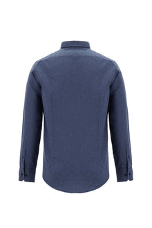 İndigo Melanj Uzun Kol Slim Fit Dar Kesim Oduncu Pamuklu Gömlek