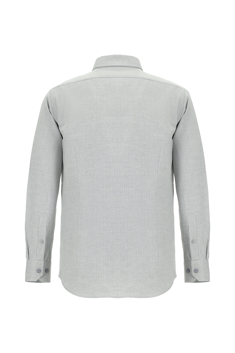 Açık Gri Melanj Uzun Kol Slim Fit Dar Kesim Oduncu Spor Yünlü Gömlek