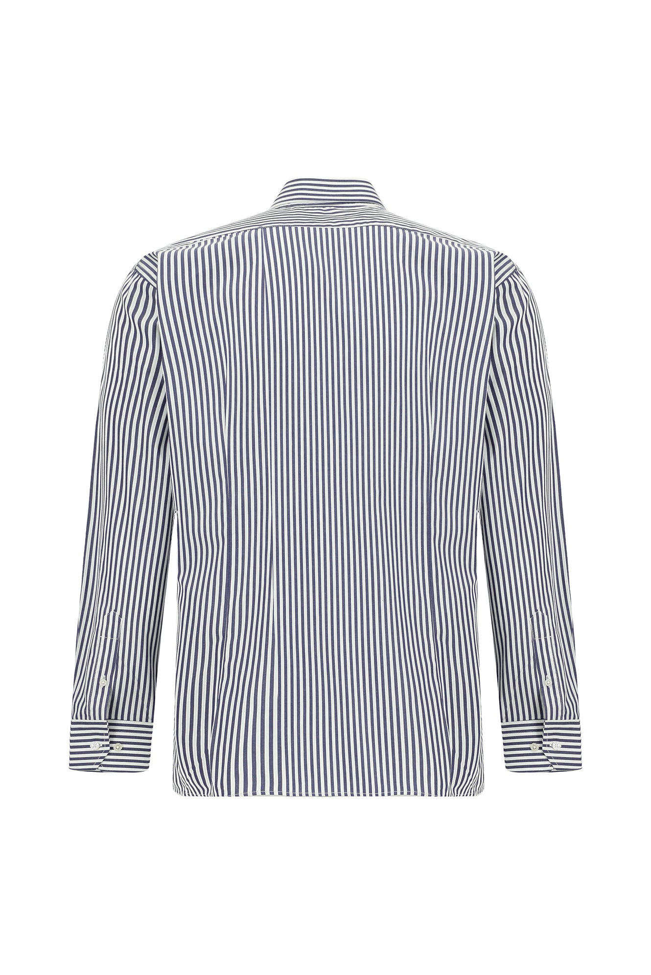 Beyaz Uzun Kol Regular Fit Düğmeli Yaka Çizgili Pamuk Gömlek