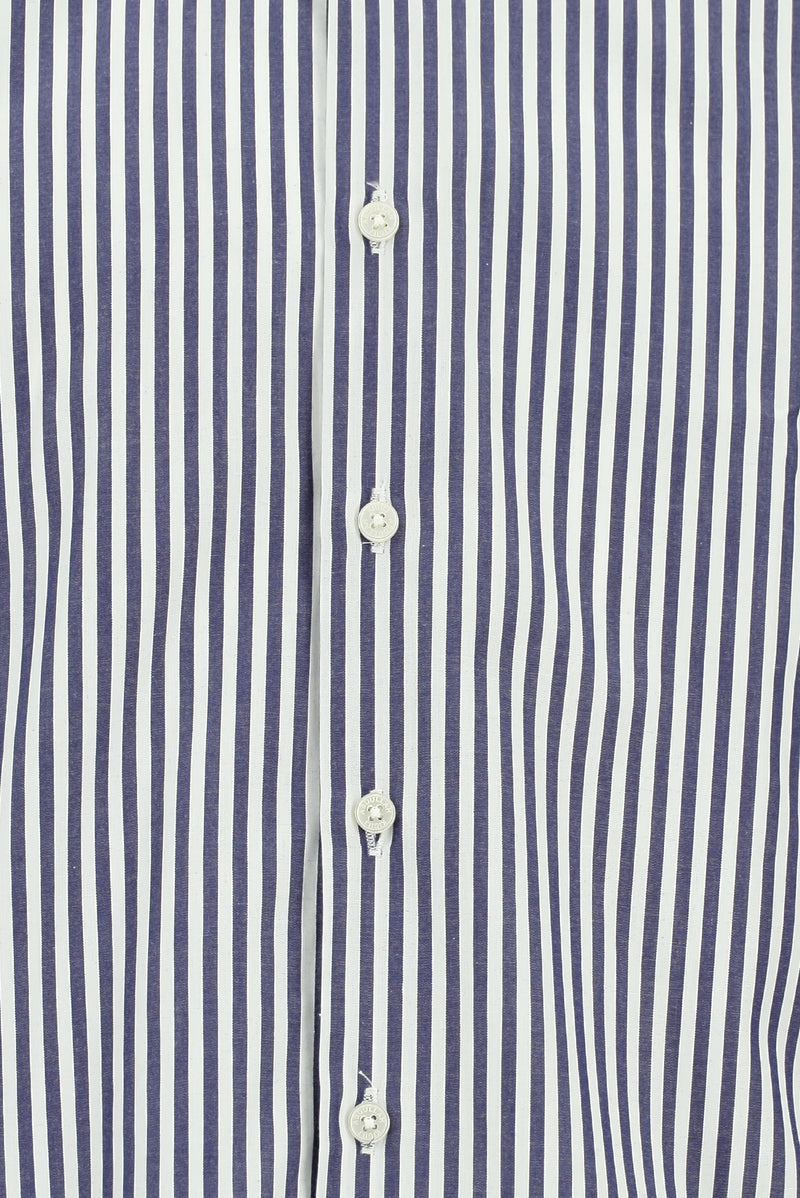 Beyaz Uzun Kol Regular Fit Düğmeli Yaka Çizgili Pamuk Gömlek